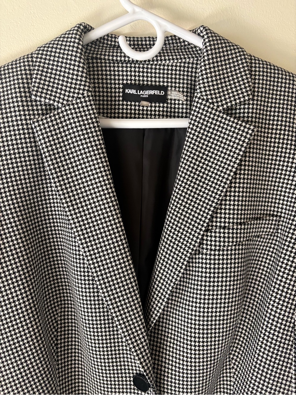 Karl Lagerfeld Paris Black & White Houndstooth Blazer Size 16 Office Workwear